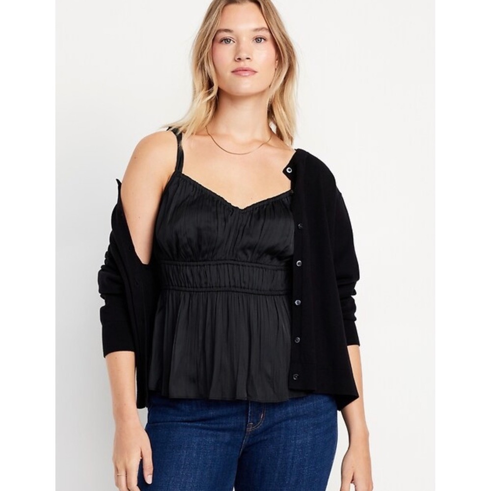 Old Navy Babydoll Pleated Satin Smocked Empire Waist Milkmaid Top Womens 2X Boho